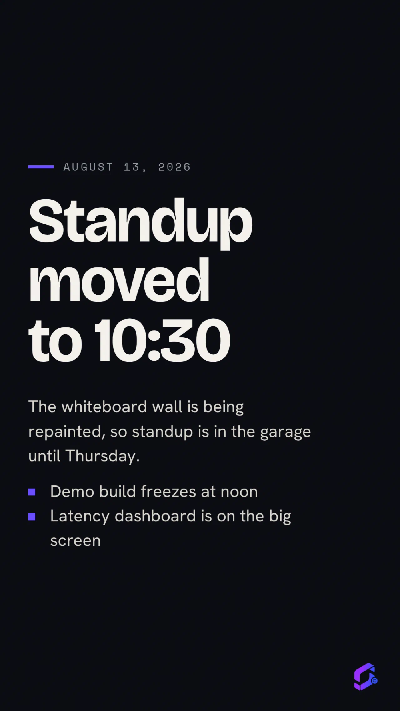 The same signage render in portrait orientation on a tall display